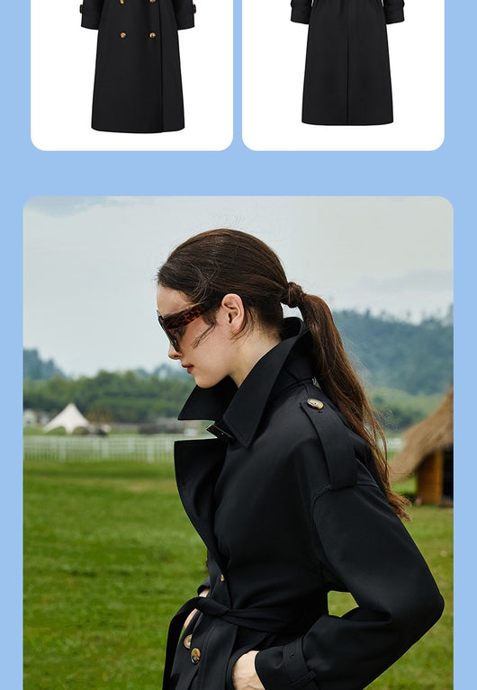 Abrigo Trench Largo para Mujer con Cuello Alzado y Doble Botonadura Ajustable - Image 10