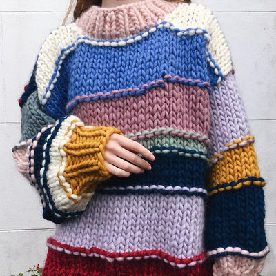 Cardigan Tejido a Mano con Rayas Arcoíris y Contraste de Colores - Image 7