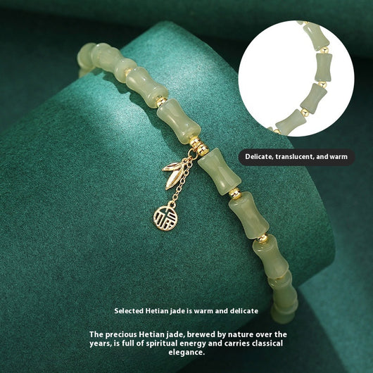 Pulsera de Jade Hetian Estilo Chino con Bambú y Protección - Para Mujer - Image 2