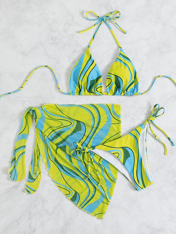 Bikini de Tres Piezas Espalda Descubierta para Playa