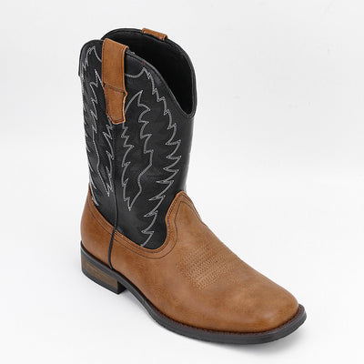 Botas Motociclista Western de Cuero Denim con Punta Cuadrada para Hombre - Image 16