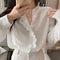 Blusa Francesa Elegante con Cuello Parado y Mangas Abullonadas para Mujer