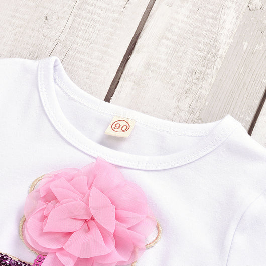 Conjunto Infantil con Top Bordado de Lentejuelas y Falda de Cuero Elástico - Image 8