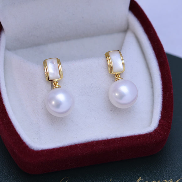 Aretes de Perlas de Agua Dulce Blancas 10-11mm - Círculo Perfecto Brillo Intenso
