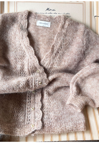 Cardigan Mohair Azul Neblina Tejido Cuello V Mangas Abullonadas - Image 8