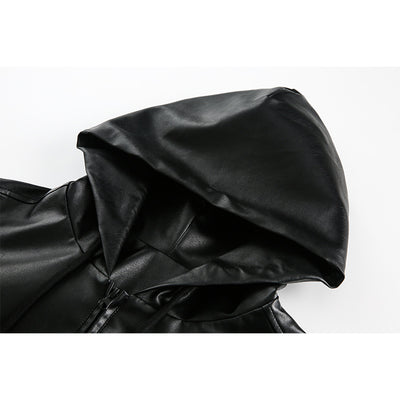 Chaqueta de Cuero Retro Americana con Capucha para Hombre - Image 8
