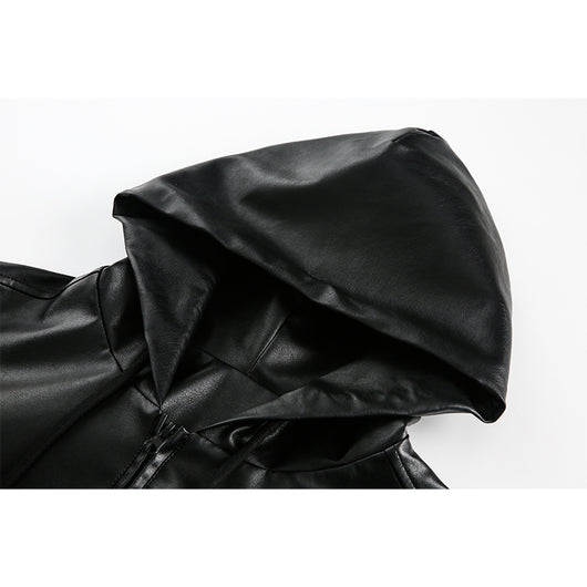 Chaqueta de Cuero Retro Americana con Capucha para Hombre - Image 8