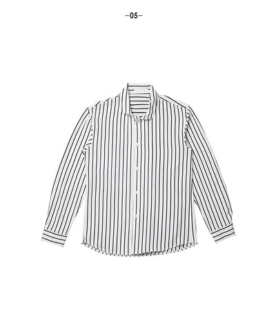 Camisa Rayada Holgada de Manga Larga Estilo Coreano Casual - Image 5
