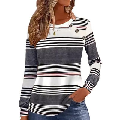 Blusa Casual de Rayas con Botones y Manga Larga para Mujer - Image 12
