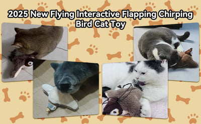 Plush brown and white bird cat toy with yellow accents, a feather tail, and a black clip on its back. - Image 10