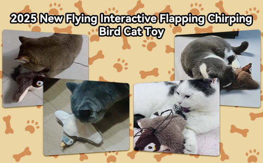 Plush brown and white bird cat toy with yellow accents, a feather tail, and a black clip on its back. - Image 10