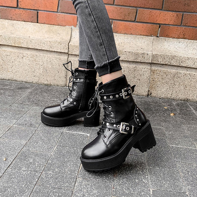 Botas Plataforma para Mujer con Hebilla Remache y Tacón Grueso - Image 11