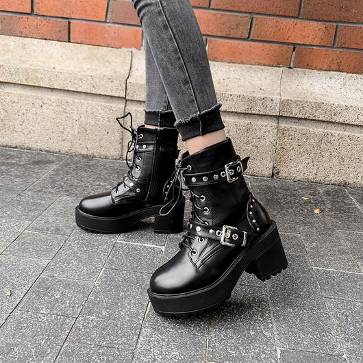 Botas Plataforma para Mujer con Hebilla Remache y Tacón Grueso - Image 11