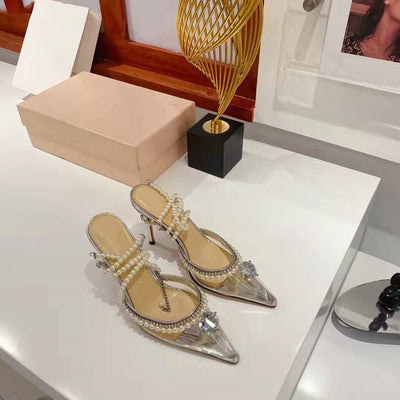 Sandalias Stiletto con Punta Afilada y Cinturón Perla para Mujer - Image 4