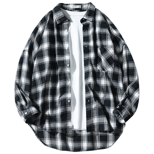 Camisa Tipo Cuadros Japonesa Manga Larga Hombre - Chaqueta de Trabajo Oversize - Image 4