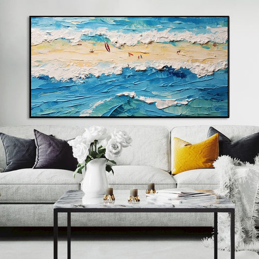 Cuadro Óleo Artesanal Gran Formato - Paisaje Marino con Velero para Sala de Estar