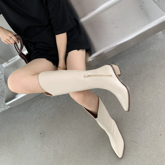 Botas Vaqueras Altas hasta la Rodilla con Tacón Grueso y Punta Fina para Mujer - Image 2