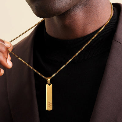 Cadena Placa Nombre Hip Hop Acero Titanio Oro 18K Rectangular