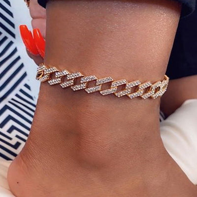 Tobillera Hip-hop Cubana Diamantada - Accesorio Versátil para Cualquier Estilo