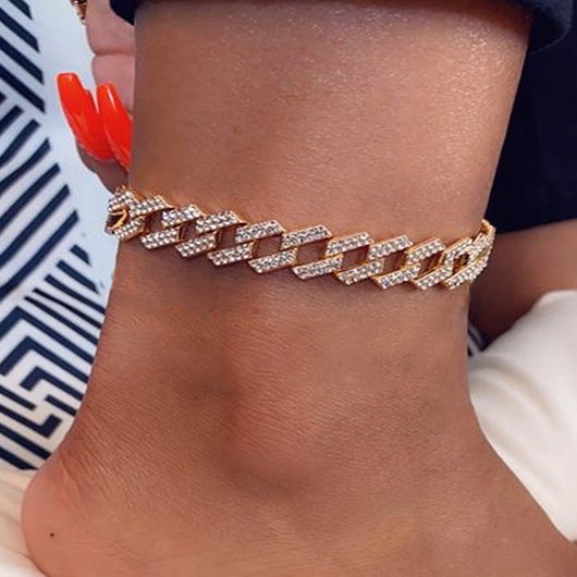 Tobillera Hip-hop Cubana Diamantada - Accesorio Versátil para Cualquier Estilo
