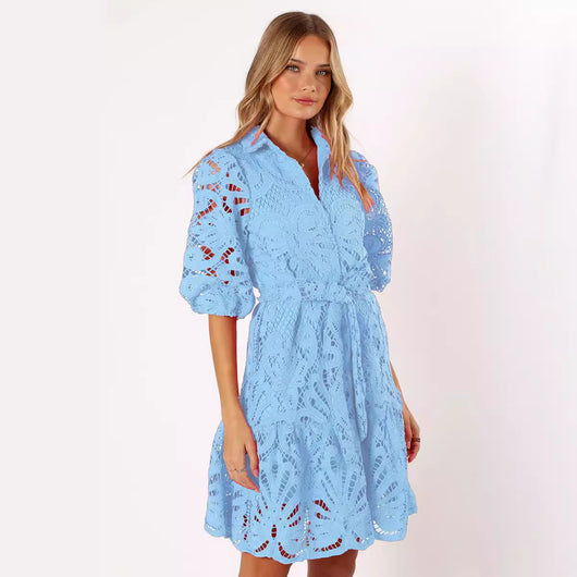 Vestido de Encaje Floral Soluble con Detalles Cutout Sexy - Image 4
