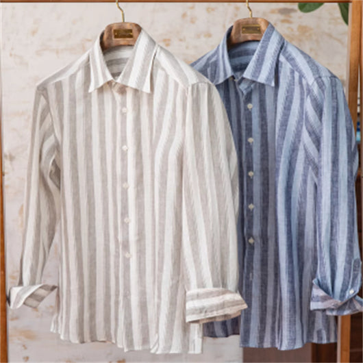 Camisa de Lino a Rayas Anchas Estilo Italiano Versátil - Image 12
