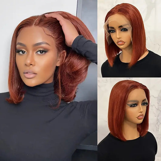 Peluca Bob Corta con Encaje Frontal - Cabello Liso Negro Sintético - Image 6