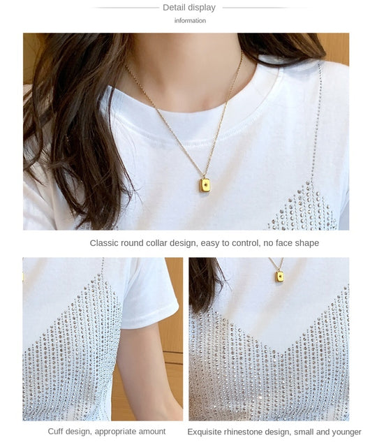 Blusa Elegante Diamante Temperamento Manga Corta Ajustada Mujer - Image 18