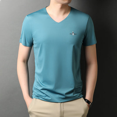 Camiseta Hombre Cuello V Manga Corta Efecto Frío Transpirable sin Marcas - Image 10
