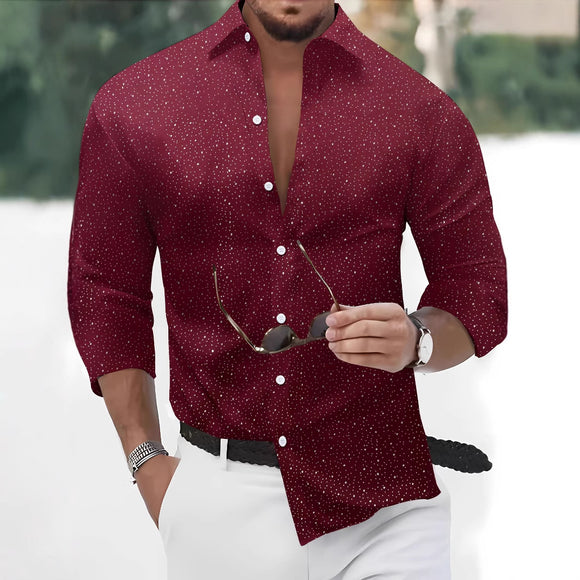 Camisa Casual de Manga Larga con Estampado Lunares Bronceado