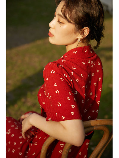 Vestido Vintage Francés Rojo Talla Grande para Mujer - Image 13