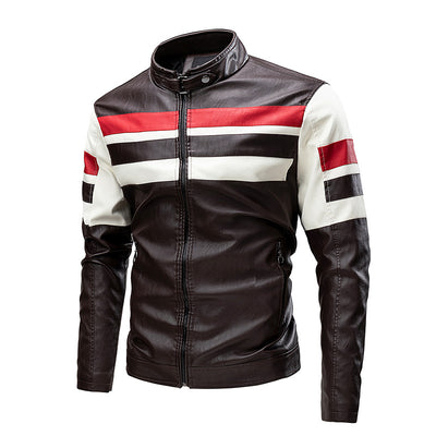 Chaqueta de Cuero para Motociclista con Cuello Alto Retro y Costuras Reforzadas - Image 14