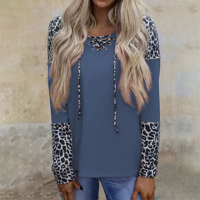 Blusa Suelta de Leopardo con Mangas Largas y Costuras Combinadas - Image 6