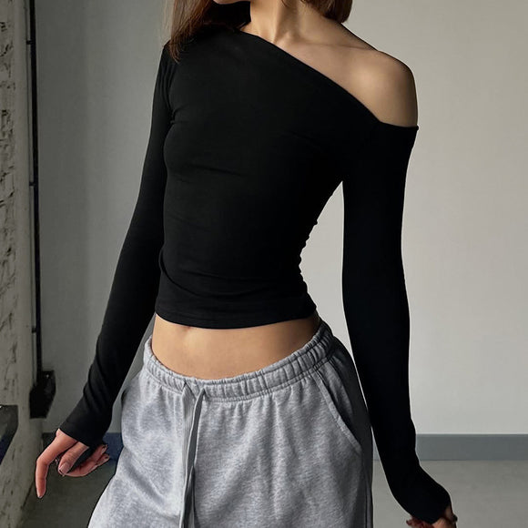 Blusa Ajustada de Manga Larga con Hombros Descubiertos