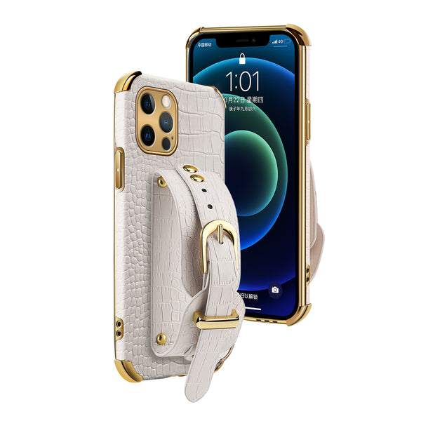 Funda Teléfono Cuero 6D con Acabado Plateado y Patrón