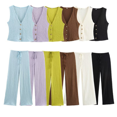 Conjunto Texturizado: Chaleco y Pantalón Recto