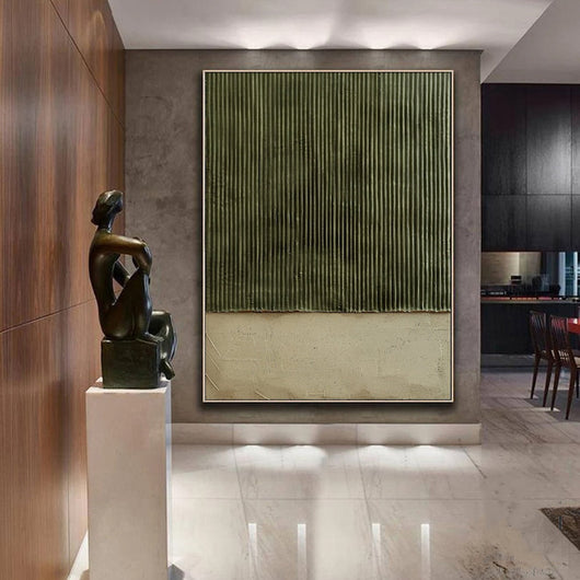 Cuadro Abstracto Moderno Grande Pintura Acrílica Texturizada Verde para Sala de Estar