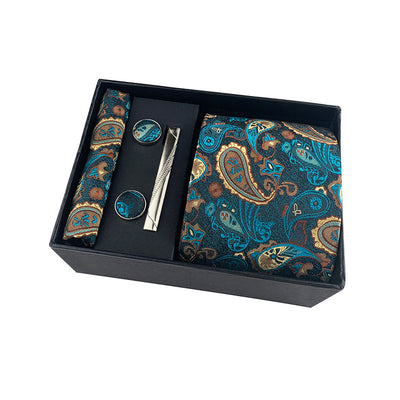 Set de Corbata Paisley con Clip y Caja de Regalo - Corbata Negra Elegante para Negocios