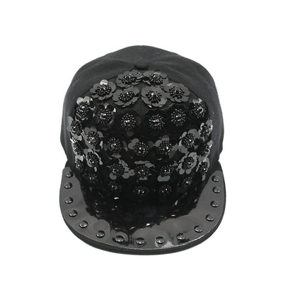Gorra de Béisbol Hip Hop con Lentejuelas Florales y Visera Plana - Image 3