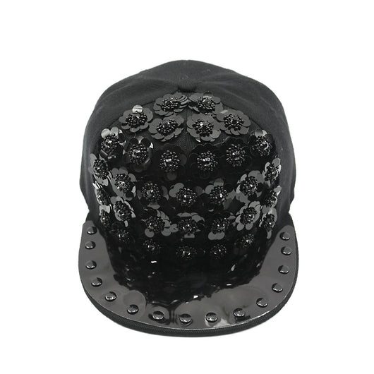 Gorra de Béisbol Hip Hop con Lentejuelas Florales y Visera Plana - Image 3