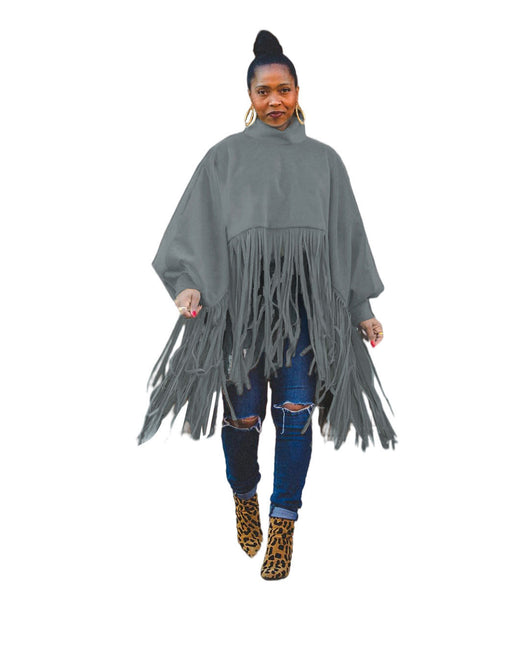 Blusa Larga con Flecos de Color Sólido para Mujer - Image 3