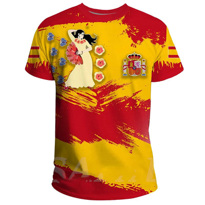 Yellow short-sleeve t-shirt with the colorful Coat of Arms of Spain printed on the front and sleeves. - Image 6