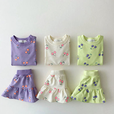 Conjunto Infantil Estilo Occidental: Blusa Manga Corta y Falda Cereza - Image 9