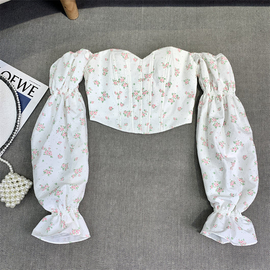 Blusa Floral de Hombro Descubierto con Mangas Abullonadas - Transición Otoñal - Image 13