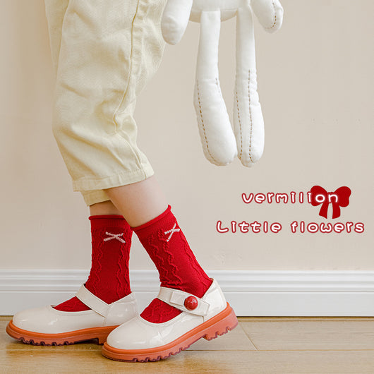 Calcetines Infantiles Otoño Invierno Bosque Cartoon Rojo con Encaje - Image 7