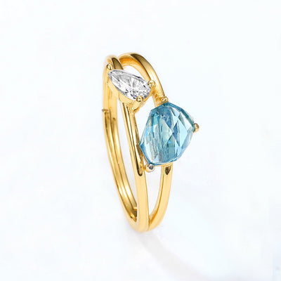 Anillo de Topacio Azul Cielo Lujo Minimalista