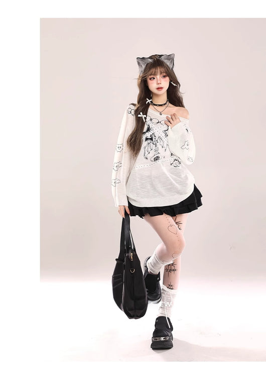 Sudadera Tejida con Encaje en Hombros y Diseño Graffiti Retro para Mujer - Image 23
