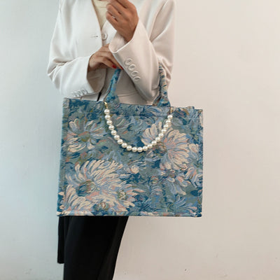 Bolsa Tote Jacquard Perla con Diseño Jardín de Monet