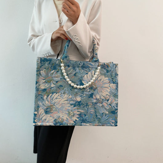 Bolsa Tote Jacquard Perla con Diseño Jardín de Monet