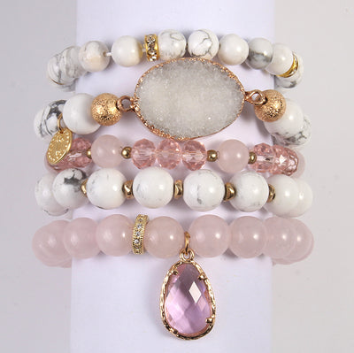 Pulsera de Cristal Natural Rosa con Agrupación de Cuarzo
